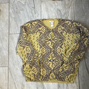 100% cotton yellow/ purple / blue cardigan sweater